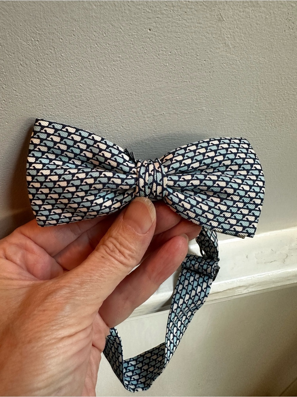 Boys Patterned Bow Tie - Vineyard Vines Navy & Light Blue Whales